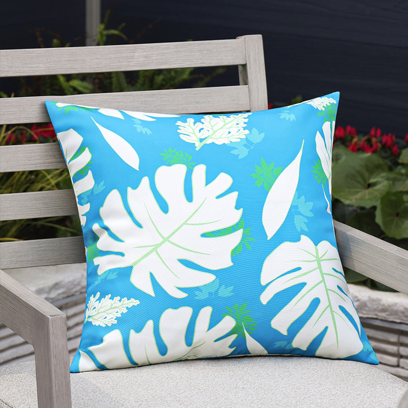 Quadratischer Garten-Kissenbezug mit UV-beständigem Outdoor-Polyester, tropischem Blattjacquard und verdecktem Reißverschluss Brehn
