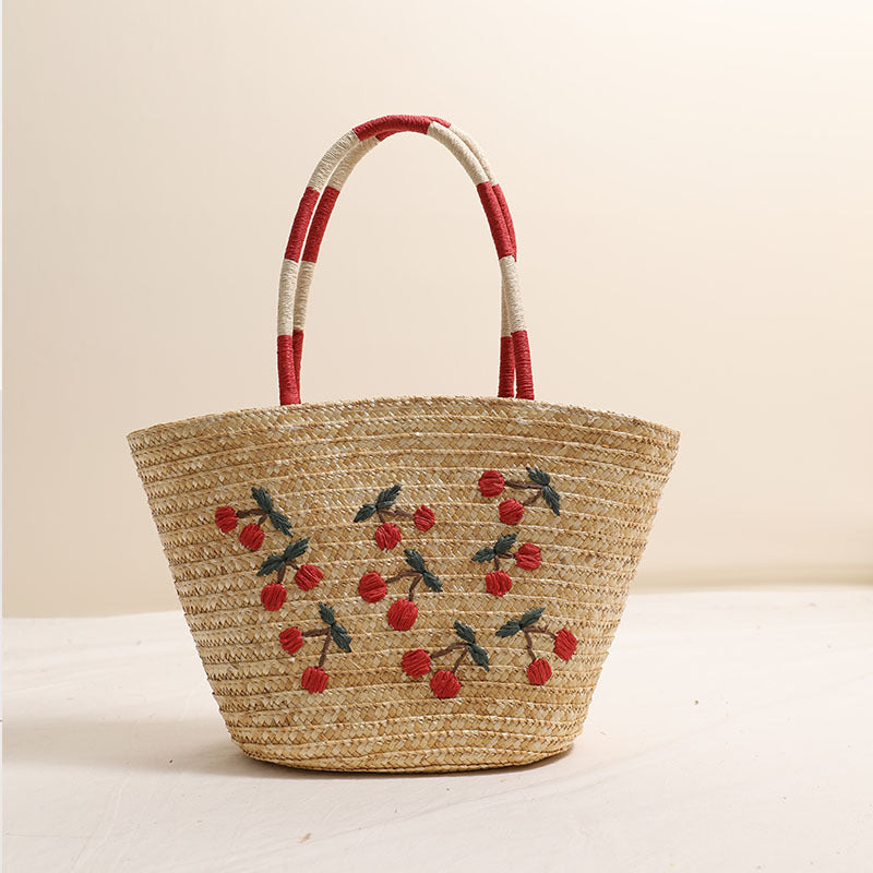 Handgefertigte Korbtasche mit Lebhaftem Blumenstickdesign Brehn