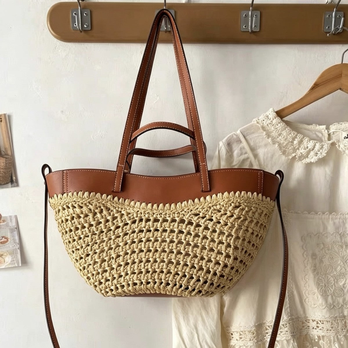 Flecht-Handtasche mit Elegantem Lederbesatz Brehn