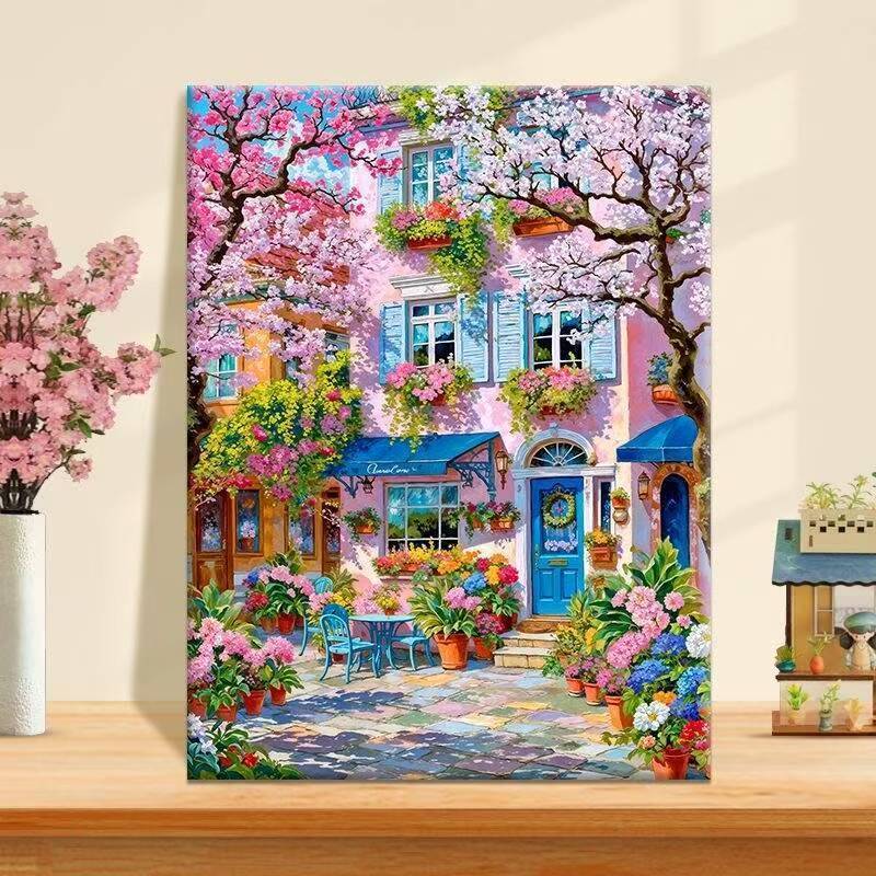 Vibrant Floral Café Landschaft Leinwand Kunst Brehn