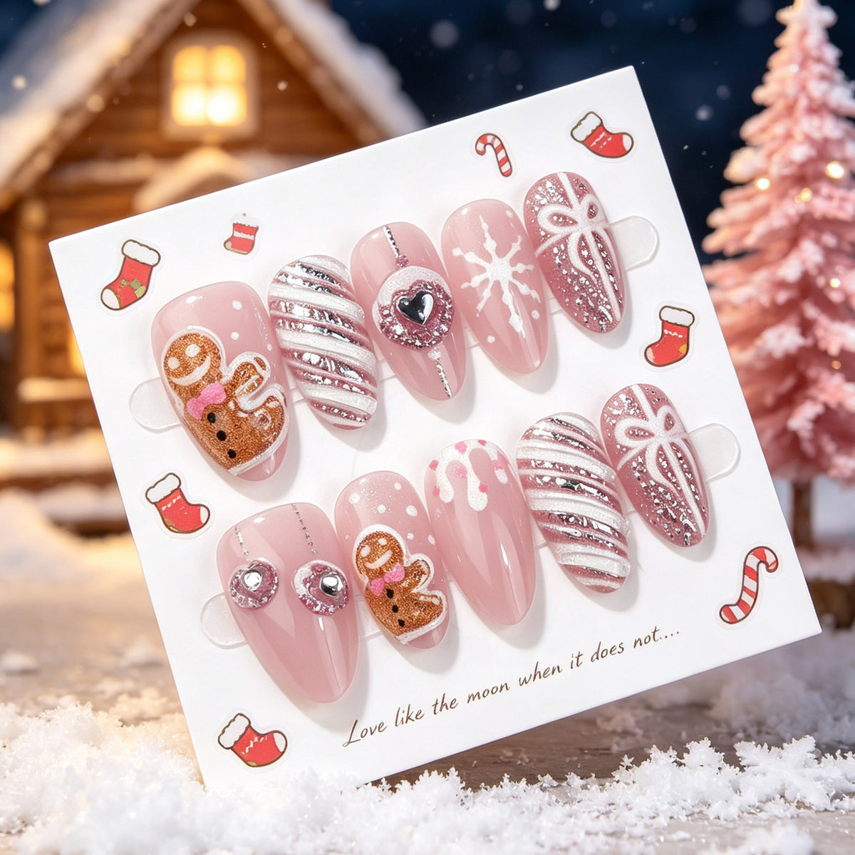 Festliches Lebkuchen-Themen Press-On Nagelkunst Set