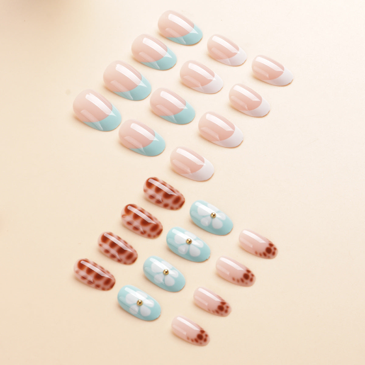 Künstlerisches Floral Acryl Press-On Nail Set Brehn