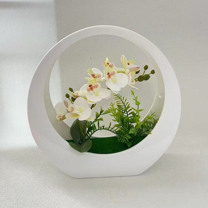 Dekorative Orchideenpflanze in modernem runden Vase