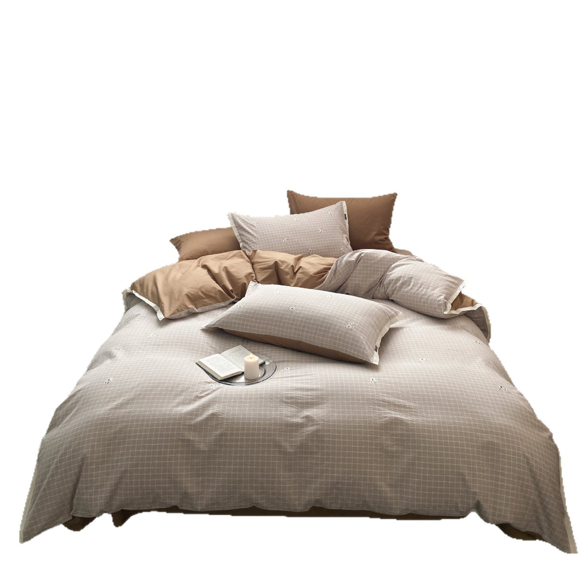 Luxus Baumwollsatin Bettbezug Set mit Karo-Stickerei