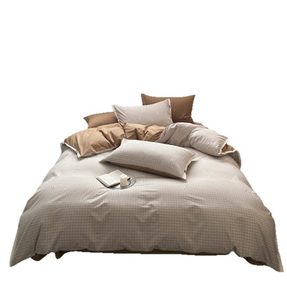 Luxus Baumwollsatin Bettbezug Set mit Karo-Stickerei
