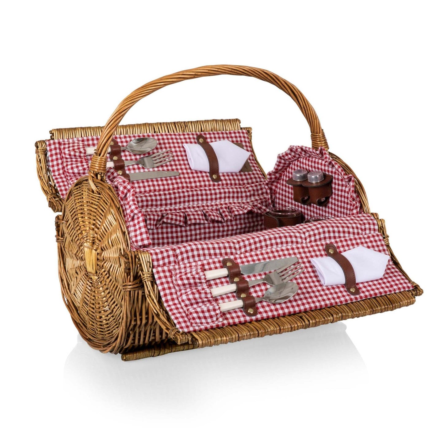 Damen Picknickkorb mit integriertem Geschirrset und stilvollem Gingham-Muster Brehn