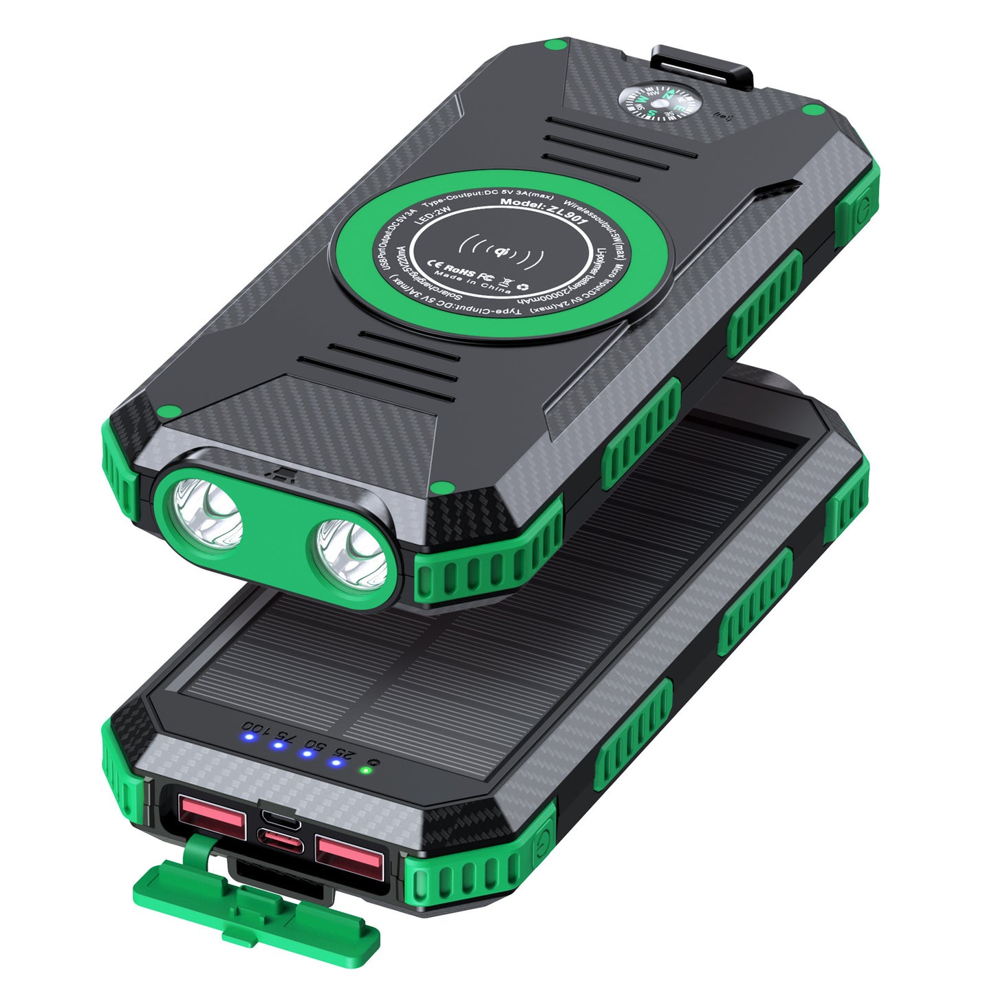Solar Powerbank mit Kabelloser Ladefunktion Brehn