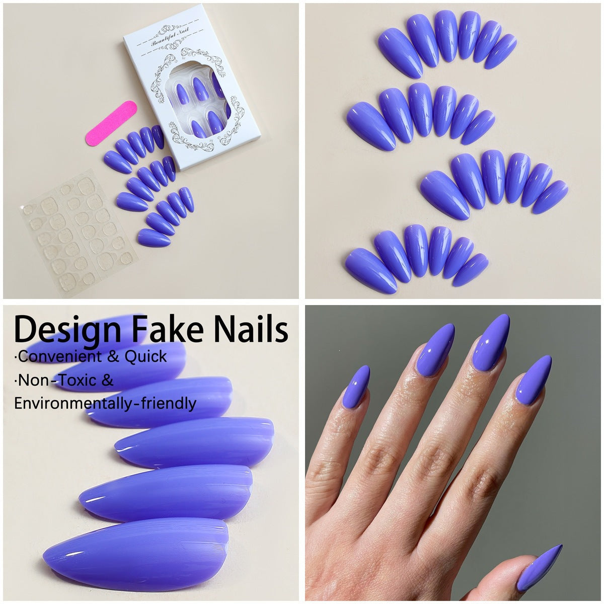 Kunstnagelset mit eleganten Stiletto-Spitzen und mattem Finish Brehn