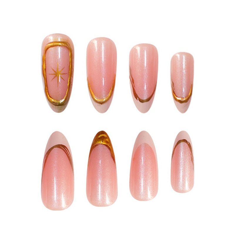 Premium glitzernde French Tip Press-On Nägel mit goldenen Akzenten Brehn