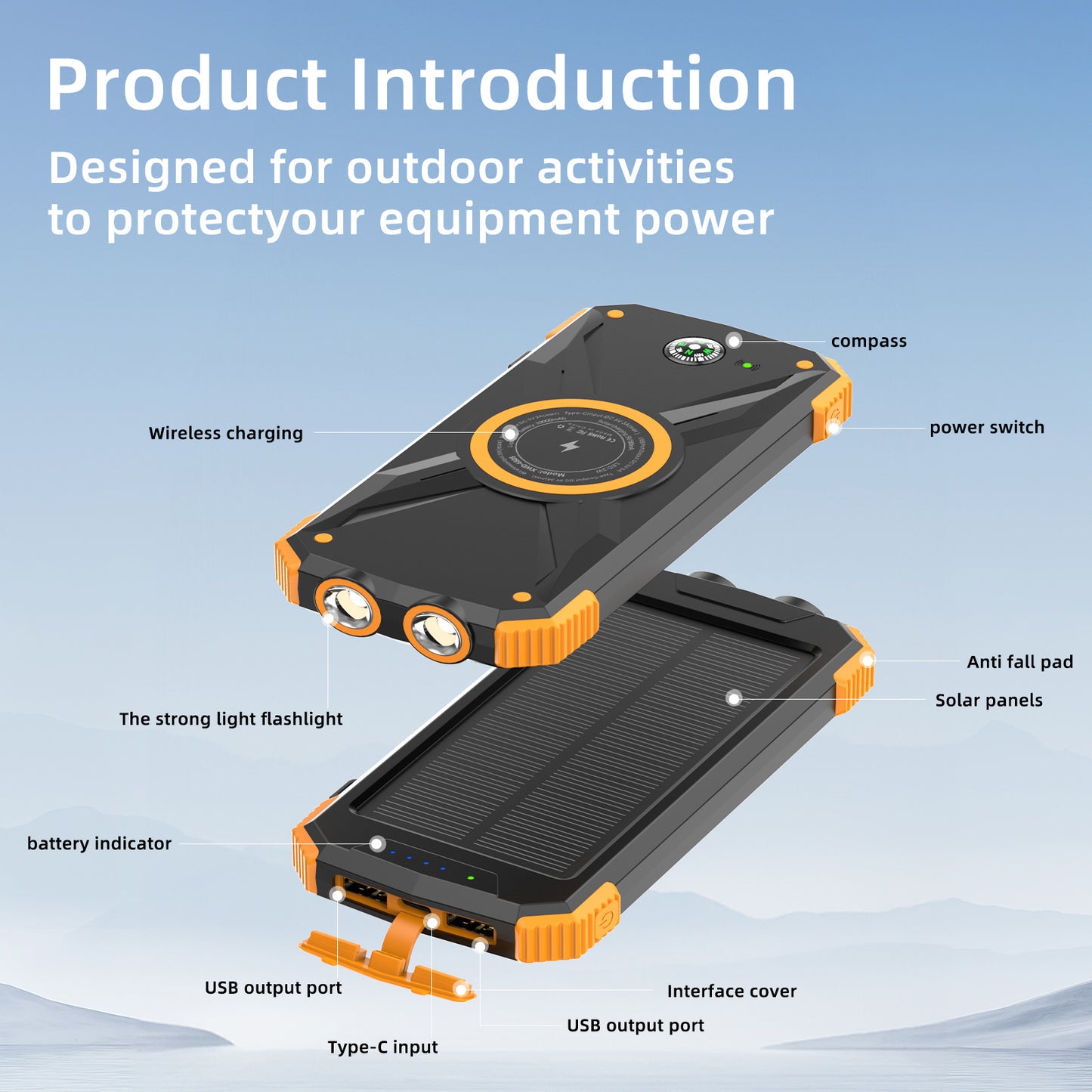 Solarbetriebene Powerbank mit Integriertem Kompass und LED-Licht Brehn