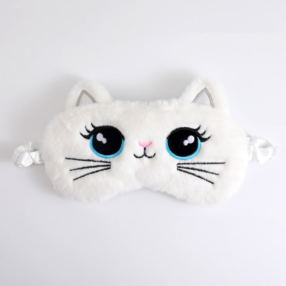 Damen nan kuschelige Schlafmaske Katzenform mit aufgesticktem Gesicht, weichen Plüschohren und verstellbarem Satinband Brehn