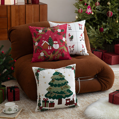 Bestickter Weihnachtskissenbezug mit Rentier‑ und Tannenzweig‑Motiv Brehn