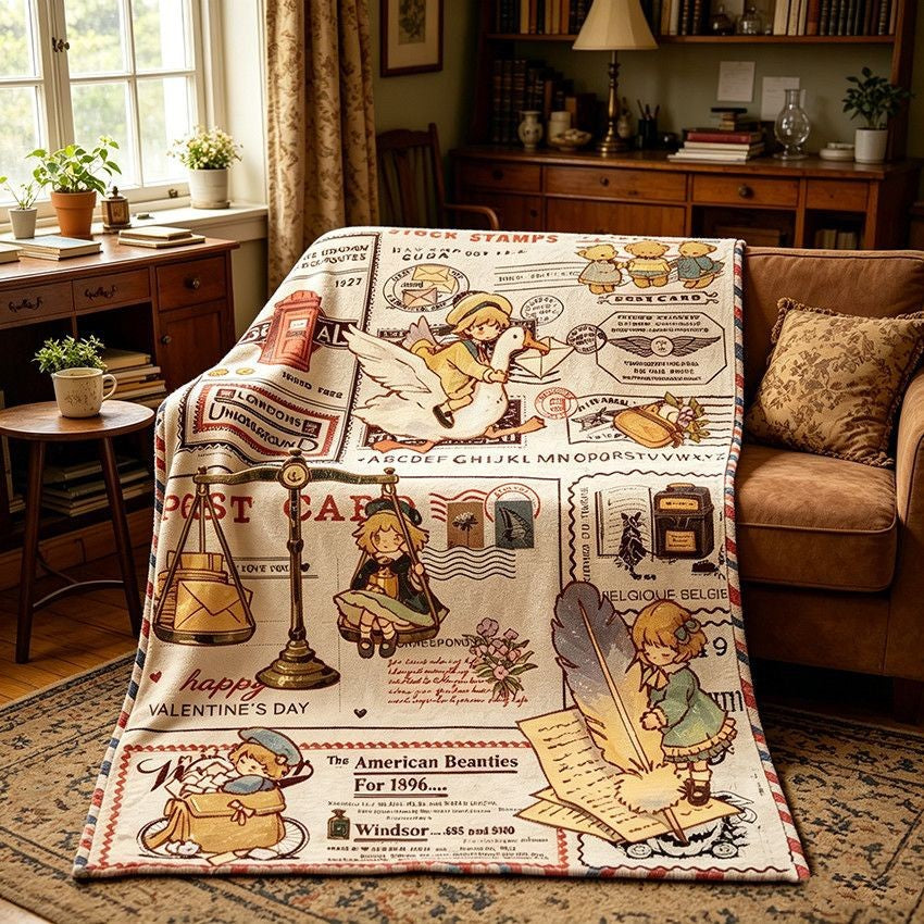 Gemütliche Vintage-Themen-Fleece-Decke Brehn