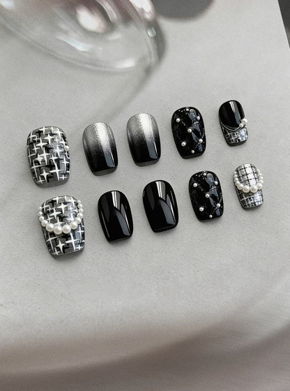Dekorative Press-On Nagelkunst Kollektion mit Perlen- und Ombre-Akzenten
