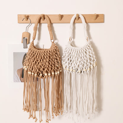 Makramee Tasche mit Dekorativen Fransen und Holzperlen Brehn