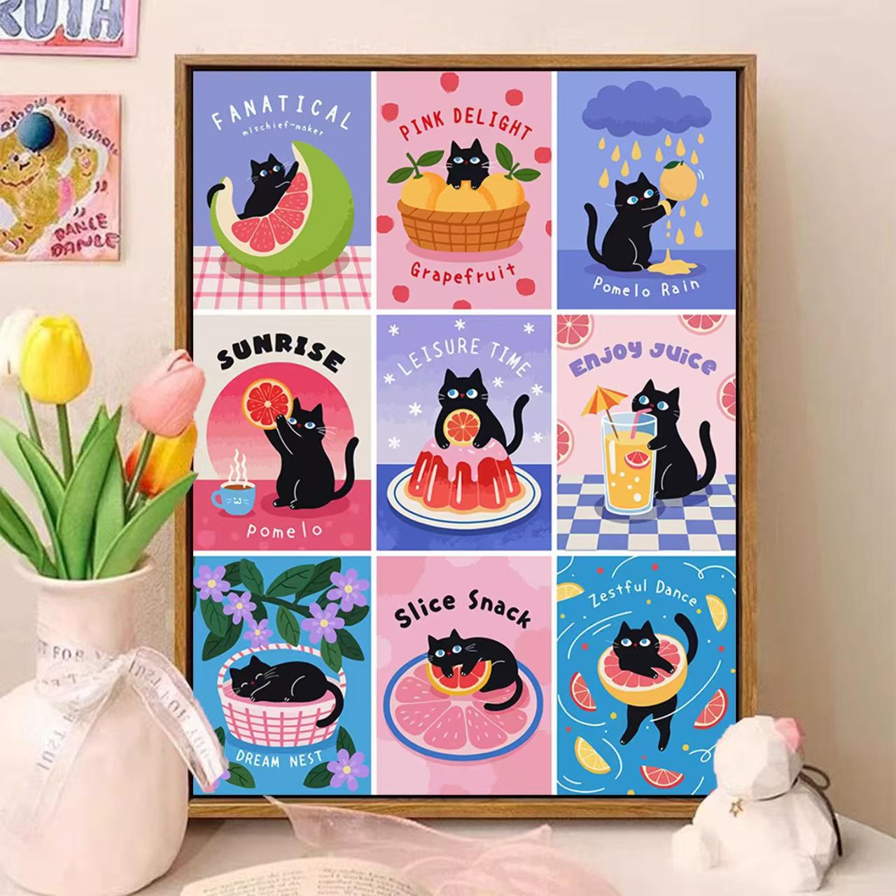 Verspielte katzenmotivierte illustrierte Wandkunst Brehn