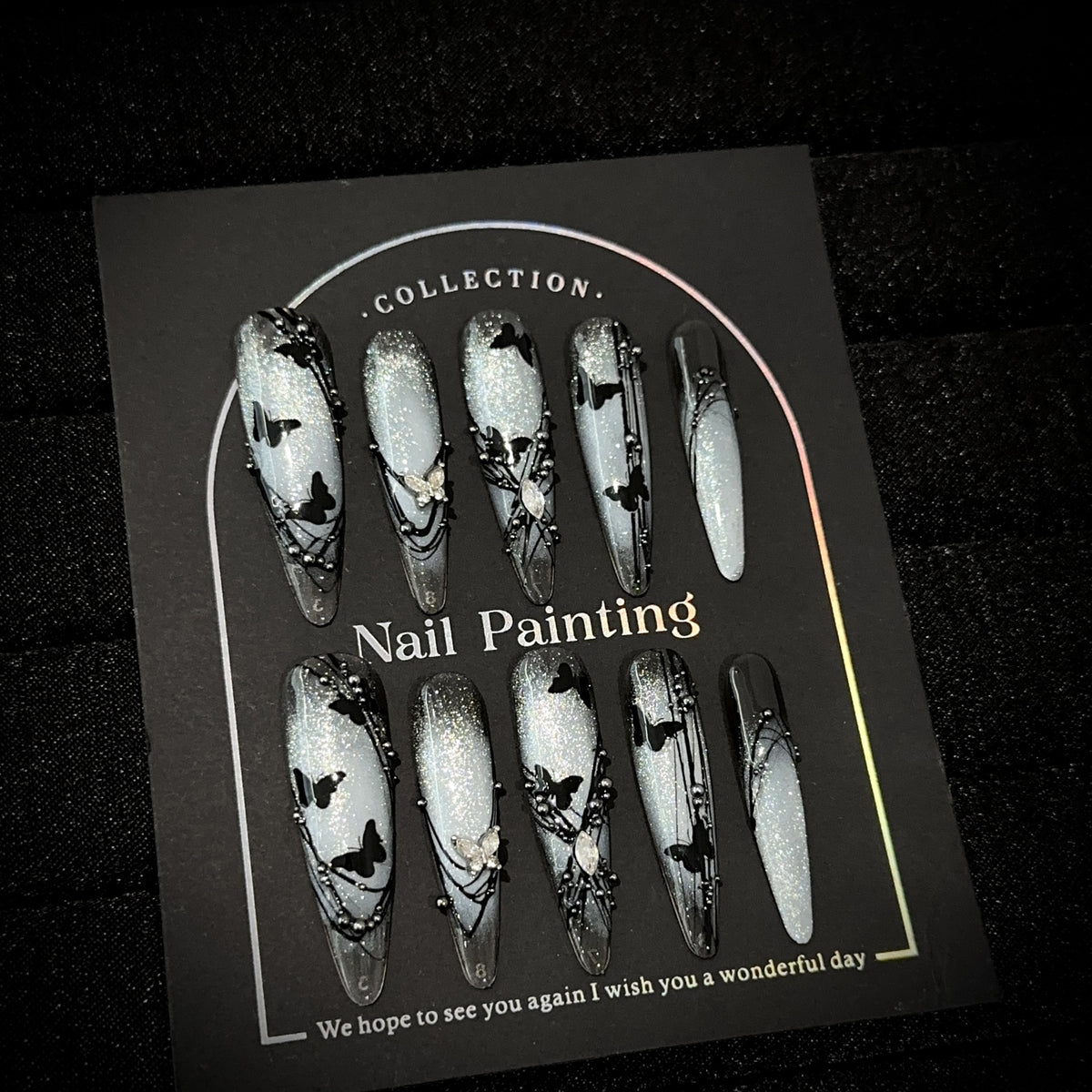 Künstlerisches Schmetterlingsverschönertes Press-On Nagelkunst-Set