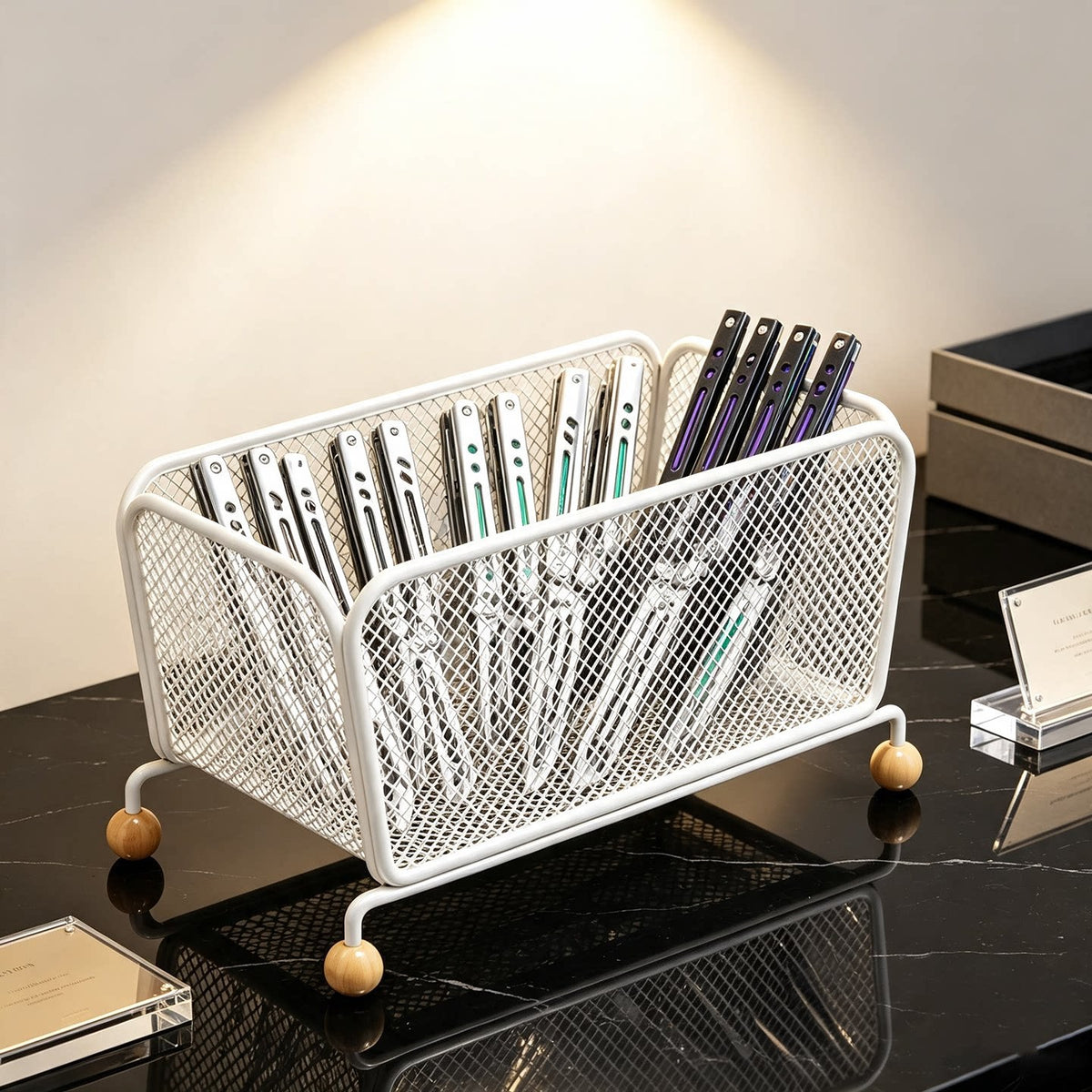 Netz Arbeitsplatte Badezimmer Kosmetik Organizer mit Holzballfüßen