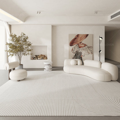 Modern Geometric Low-Pile Area Rug with Textured Stripe & Arc Pattern