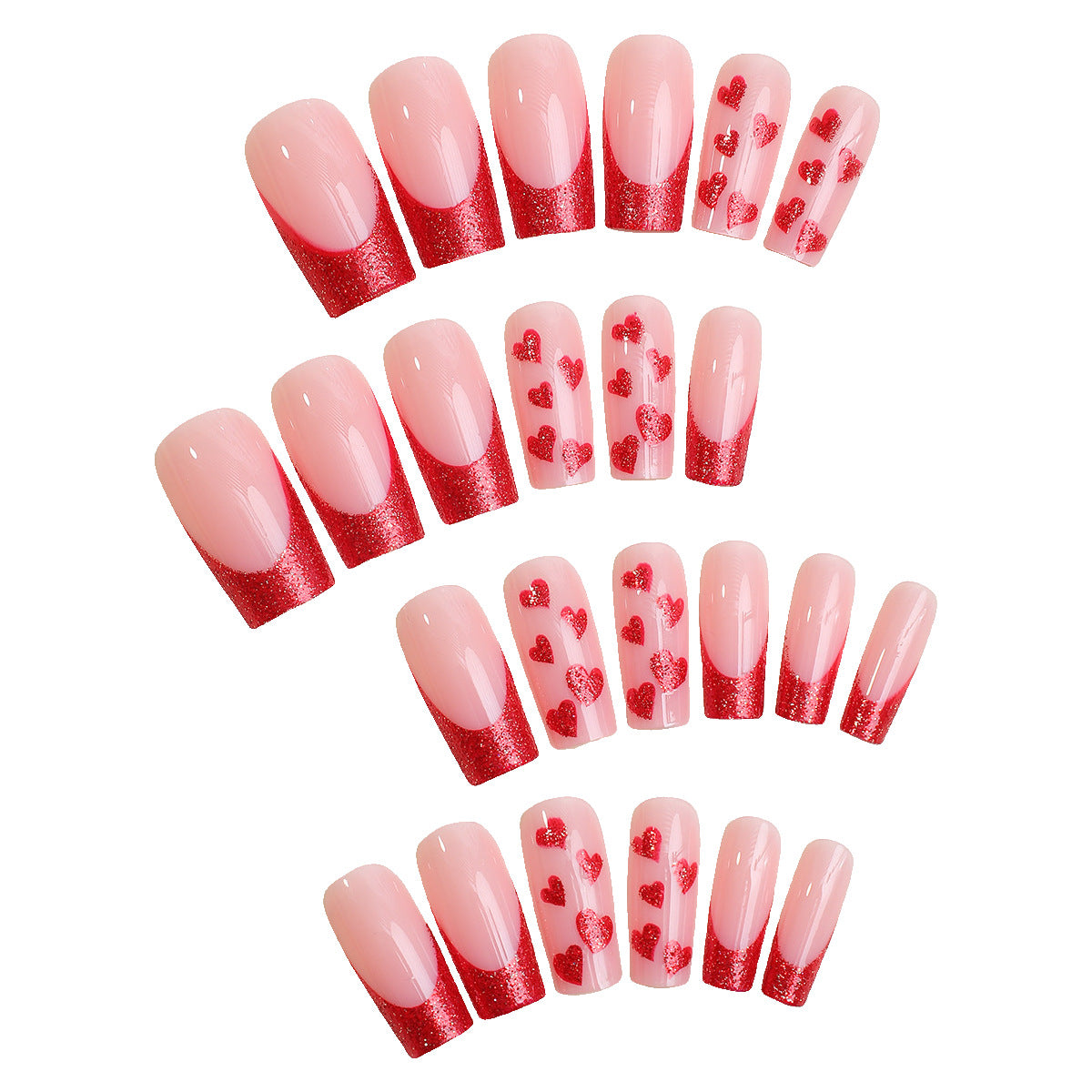 Premium Dekorativer Press-On Nagelset mit Herz- und Glitzerdesigns Brehn