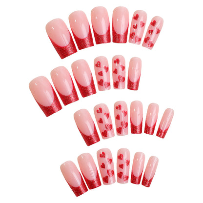 Premium Dekorativer Press-On Nagelset mit Herz- und Glitzerdesigns Brehn