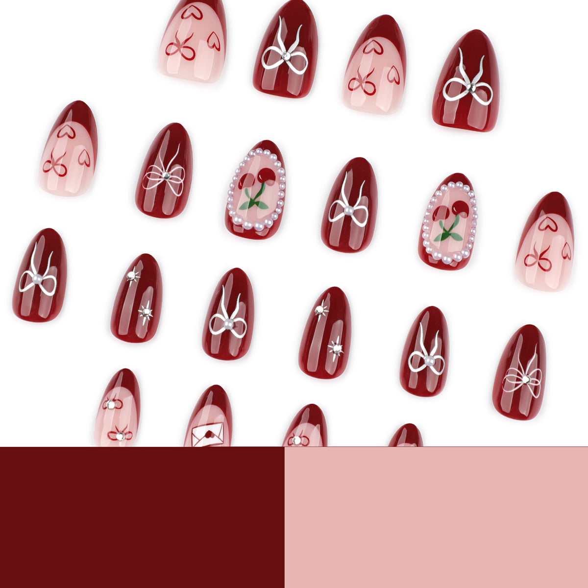 Kunstvolle Nageldesigns mit Schleifen- und Rosenmotiv Brehn