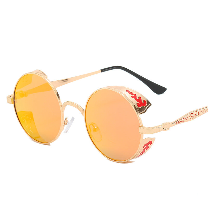 Damen runde Sonnenbrille mit luxuriösem Goldrahmen und dekorativen Elementen Brehn