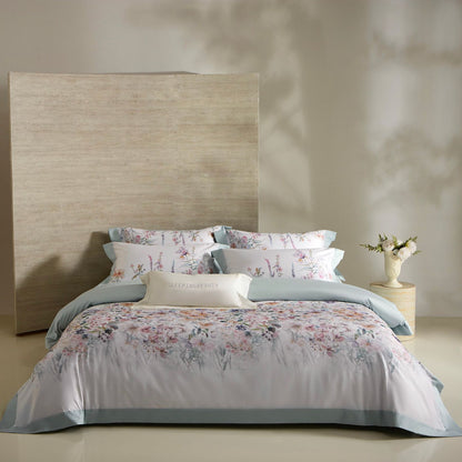 Luxus Floral Baumwollsatin Bettbezug Set mit Kontrastsaum und Kissenbezügen