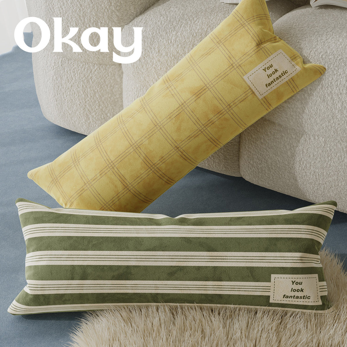 Plush Striped Lumbar Support Throw Pillow with Motivational Patch