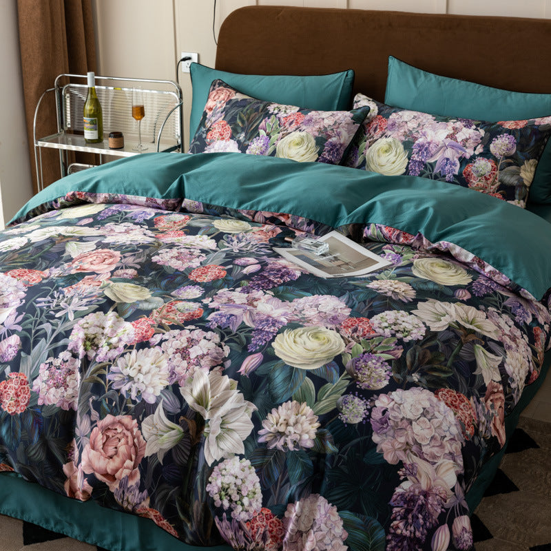 Luxuriöse Baumwollsatin-Bettwäsche-Garnitur mit großfloralem botanischem Print