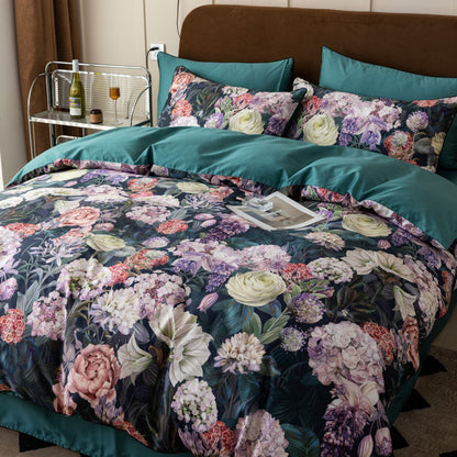 Luxuriöse Baumwollsatin-Bettwäsche-Garnitur mit großfloralem botanischem Print