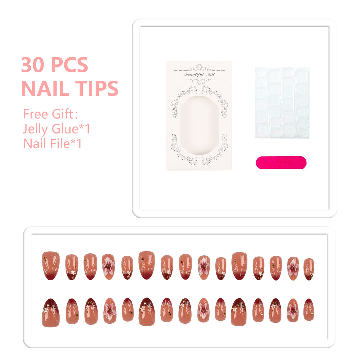 Kreatives Floral Verziertes Press-On Nagelset