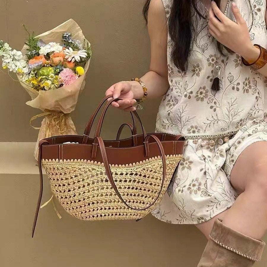 Flecht-Handtasche mit Elegantem Lederbesatz Brehn