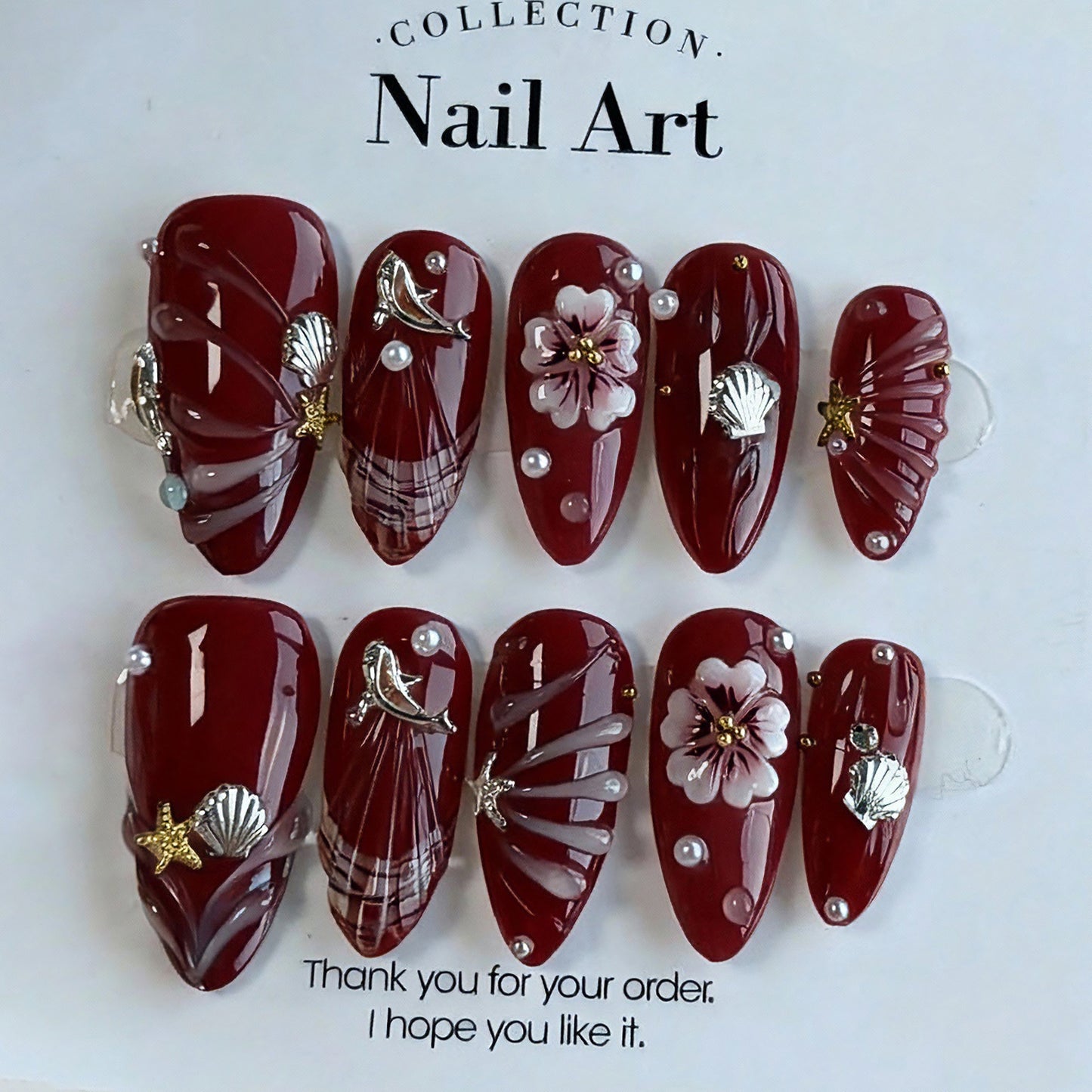 Premium Kunstnägel mit floralen und maritimen Motiven Brehn
