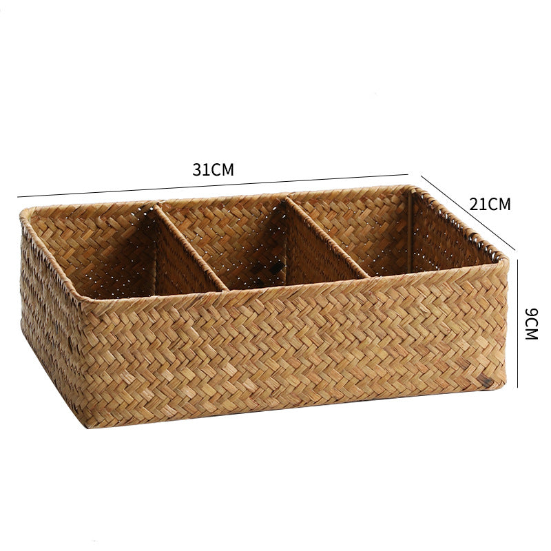 Unisex Aufbewahrungskorb mit drei Fächern aus handgewebtem Naturmaterial Brehn