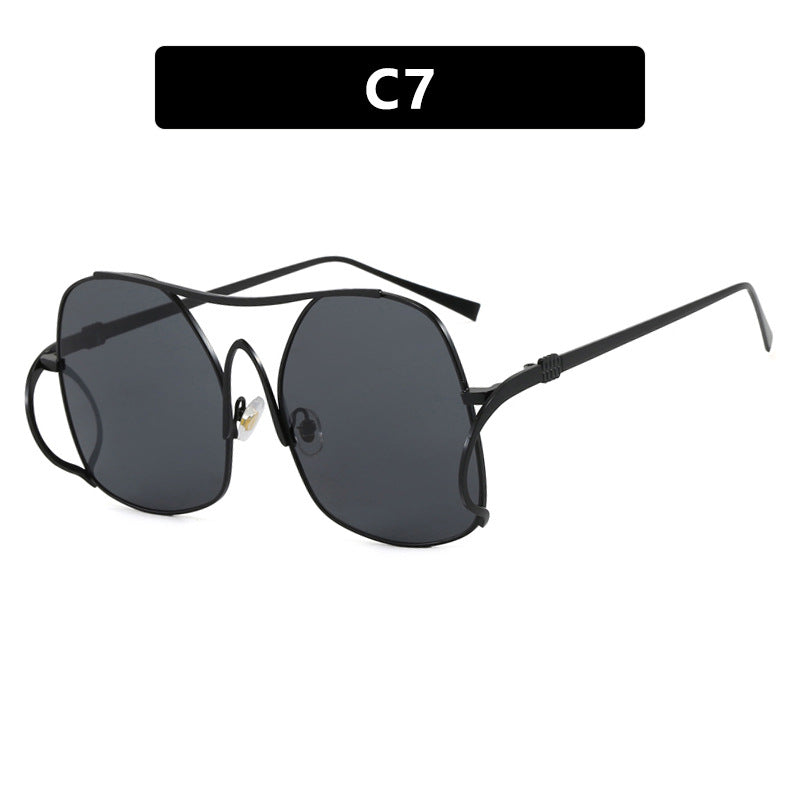 Damen geometrische Sonnenbrille mit schmalem Metallrahmen und braunen Gläsern Brehn