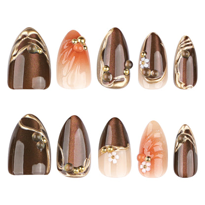 Kunstvolle Nagelverlängerungen mit eleganten 3D-Blütenverzierungen Brehn