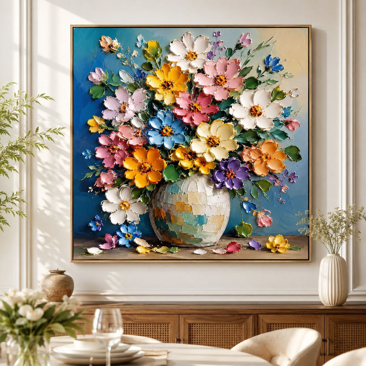 3D Texturiertes Floral Leinwand-Kunstwerk