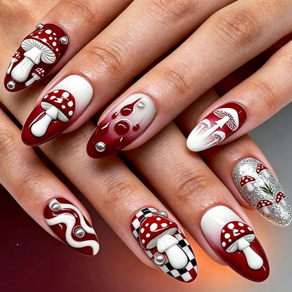 Künstlerisches Pilzdesign Press-On Nagelset Brehn