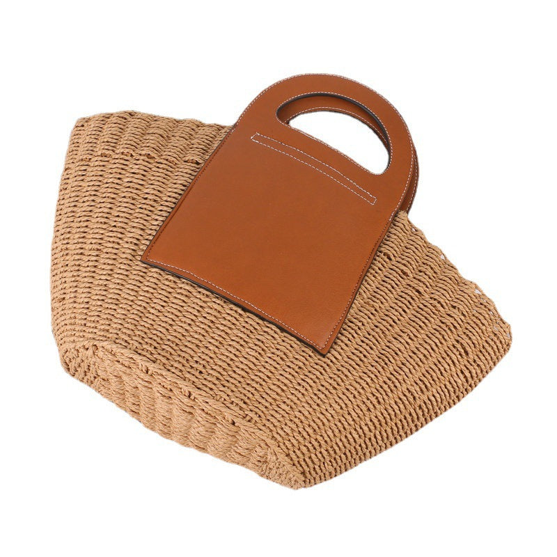Handtasche Aus Hochwertigem Bast mit Edlen Lederakzenten Brehn