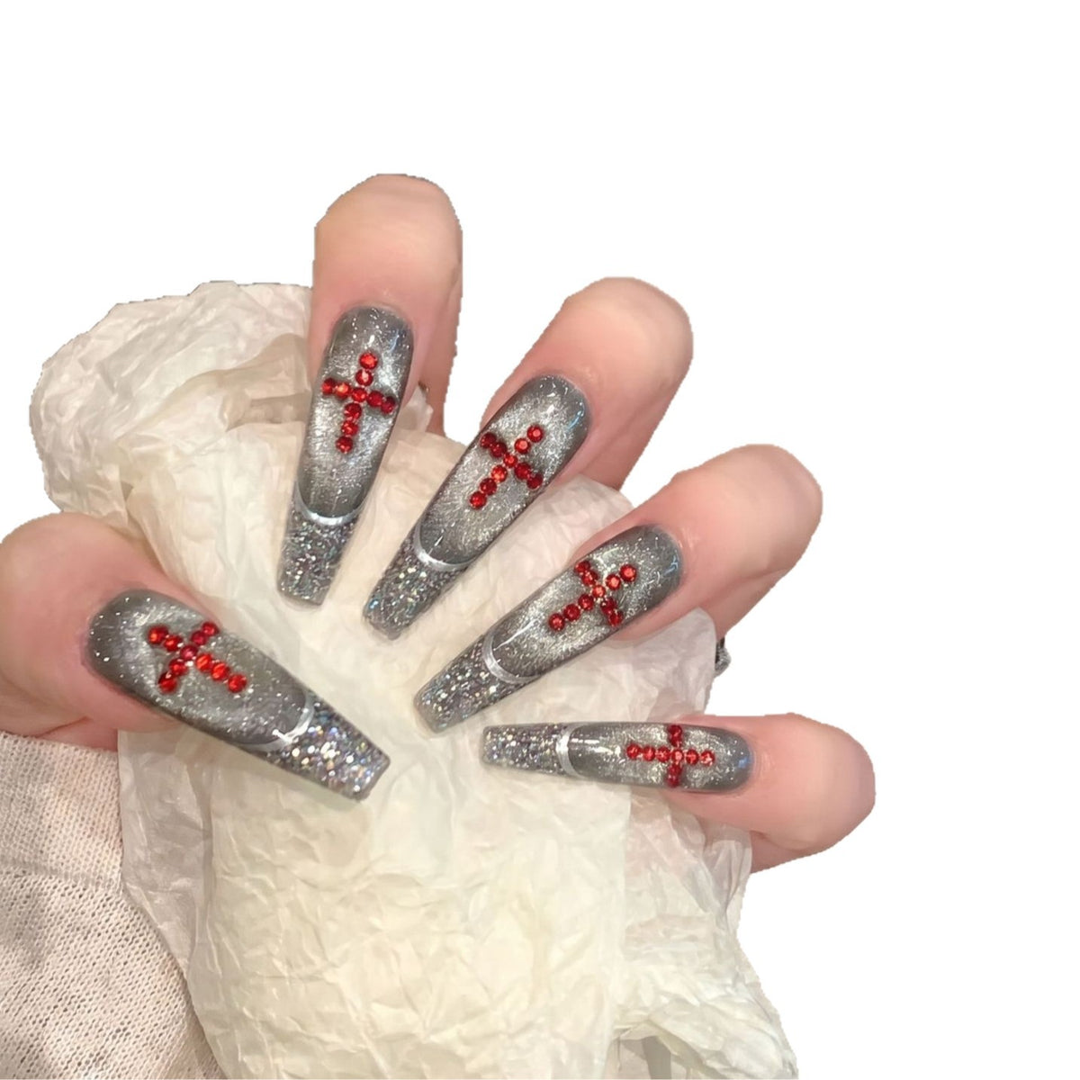 Luxus Glitter Press-On Nagelset mit Kristallakzenten Brehn