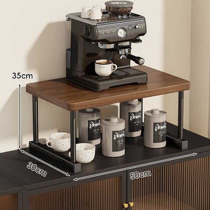 Zwei-Ebenen-Thekenkaffee-Station-Regalaufsatz mit Walnuß-Top und Metallrahmen