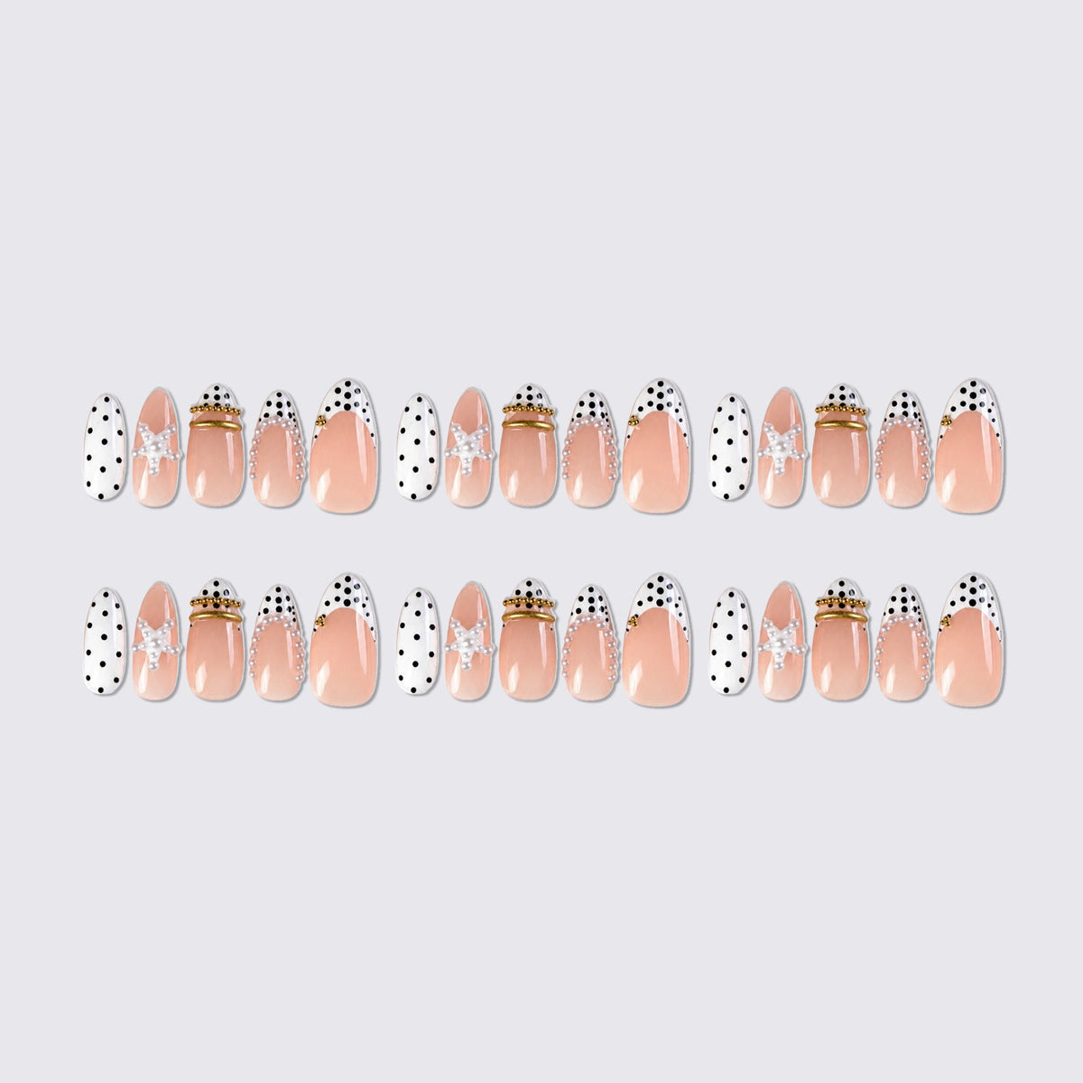 Kunstnagelset mit eleganten Perlen- und Punkten-Akzenten Brehn