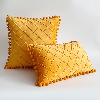 Dekorativer Samt Pom-Pom Gitter-Tufted Wurfkissenbezug