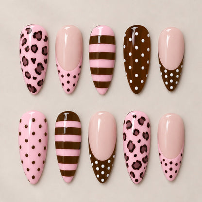 Kunstnagelset mit stilvollem Leoparden- und Streifenmuster Brehn