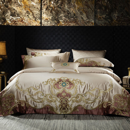 Luxuriöses besticktes Duvet-Bezug-Set aus Seidengefühl