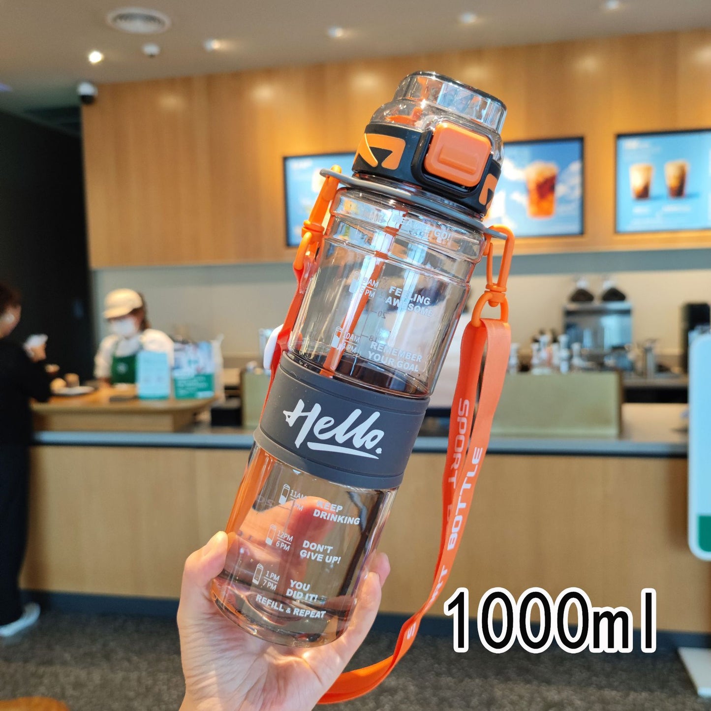 Damen große Sport-Trinkflasche mit motivierenden Zeitmarkierungen Brehn