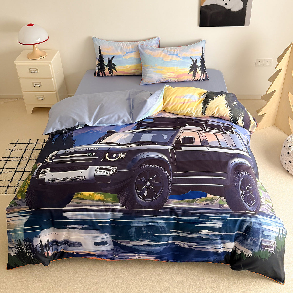Abenteuer-Print Mikrofaser Bettbezug Set mit Off-Road Jeep Illustration