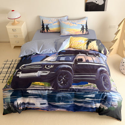 Abenteuer-Print Mikrofaser Bettbezug Set mit Off-Road Jeep Illustration