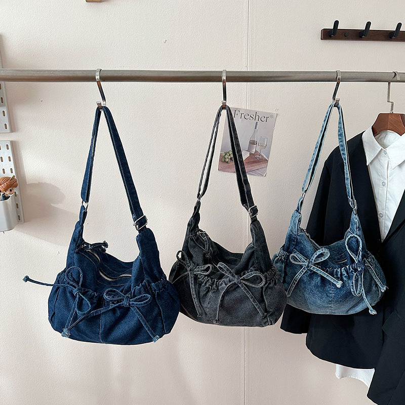 Denim Zugband Hobo Tasche